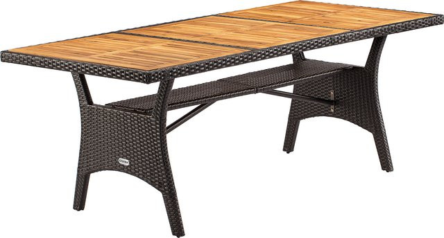 CASARIA Polyrattan Gartentisch Takeo Braun aus Akazienholz B/T/H: 190 x 90 x 74 cm - Bild 1