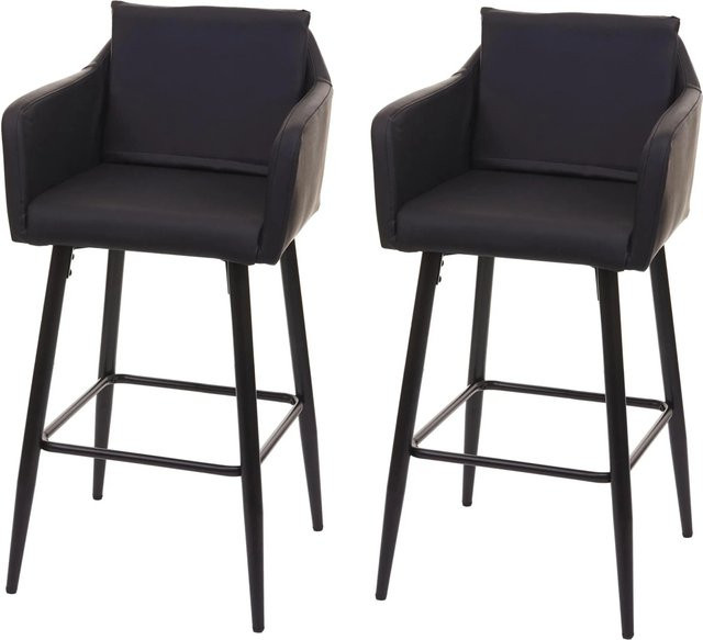 PROREGAL 2er-Set Barhocker mit Lehne und Fußablage aus Metall und Kunstleder in Schwarz, Sitzhöhe: 74 cm - Bild 1