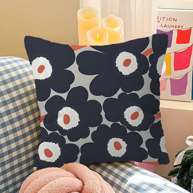 Marimekko Uunikko Blumen Kissenbezug mit floralem Design in Schwarz, B/H: 40 x 40 cm - Bild 1