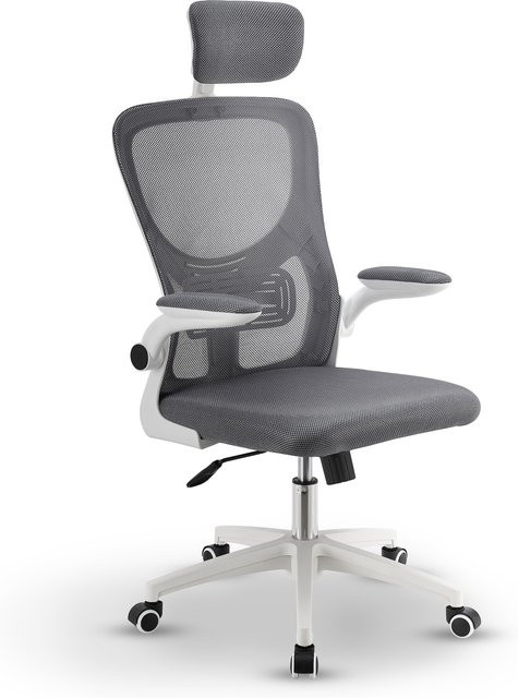 Juskys Ergonomischer Bürostuhl Baltimore mit Kopfstütze und Armlehnen in Grau und Weiß - Bild 1