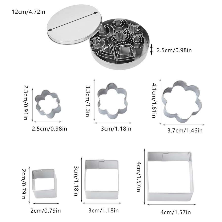 Willstar 24er Set Edelstahl Ausstechformen für Kekse und Desserts in Silber mit Formen wie Stern, Herz, Blume und Platz - Bild 2
