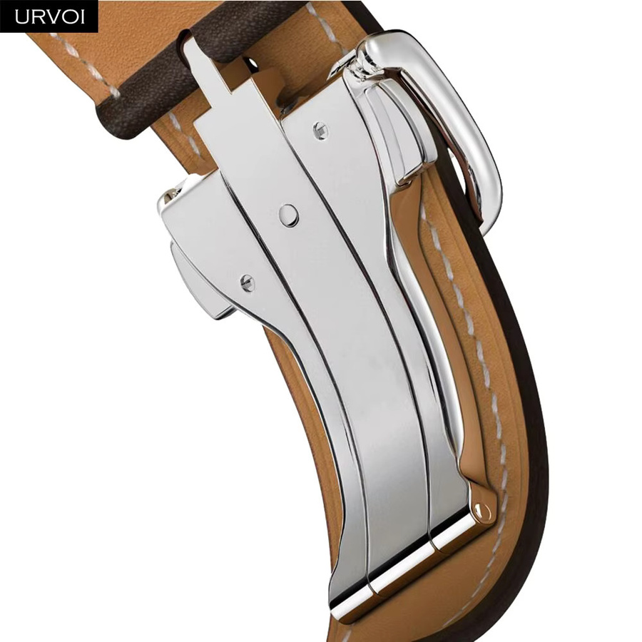 URVOI Uhrenarmband Leder, Edelstahl, Silber, Unisex - Bild 3