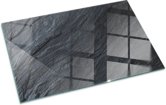 Tulup Glasplatte für Kamin in Schwarz mit Steinoberflächenstruktur, B: 100 cm, T: 70 cm - Bild 1