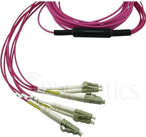 Nokia BlueOptics LWL Breakout Patchkabel MPO/UPC auf 4x Duplex LC/UPC, Multimode OM4 G50/125µm, Farbe: Magenta, Länge: 10 Meter - Bild 1