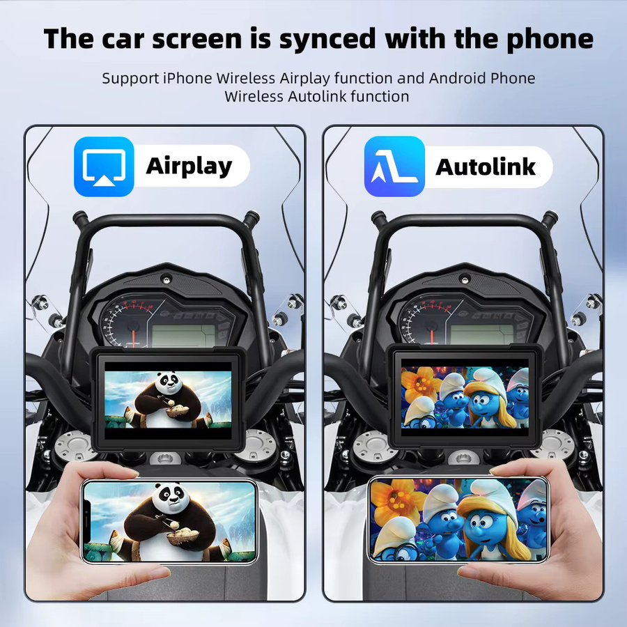 EKIY Tragbares Motorrad-Navigationsdisplay mit 5,0 Zoll CarPlay und Android Auto, Wireless Bluetooth, Wasserdicht mit TPMS, Schwarz - Bild 5