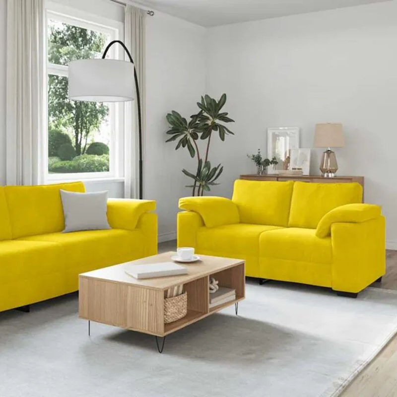 3-tlg. moderne Sofagarnitur mit Kissen aus Samt in Gelb von Vidaxl - Bild 1