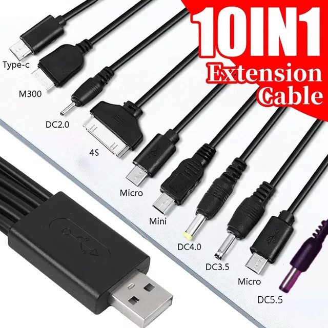 Universelles 10-in-1 USB-zu-Multi-Port Ladekabel in Schwarz für Samsung und Nokia - Bild 1