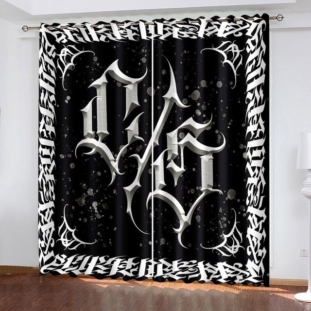 Yiran Furniture Vorhang Set aus 2 Paneelen in Weiß Schwarz Gold, semi-transparent, modern, mit Ösen, Höhe: 130 cm, Breite: 100 cm - Bild 1