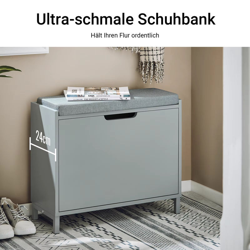 SoBuy Schuhbank FSR151-K Schuhschrank mit Sitzkissen und Klappe in Schwarz, belastbar bis 113 kg - Bild 4