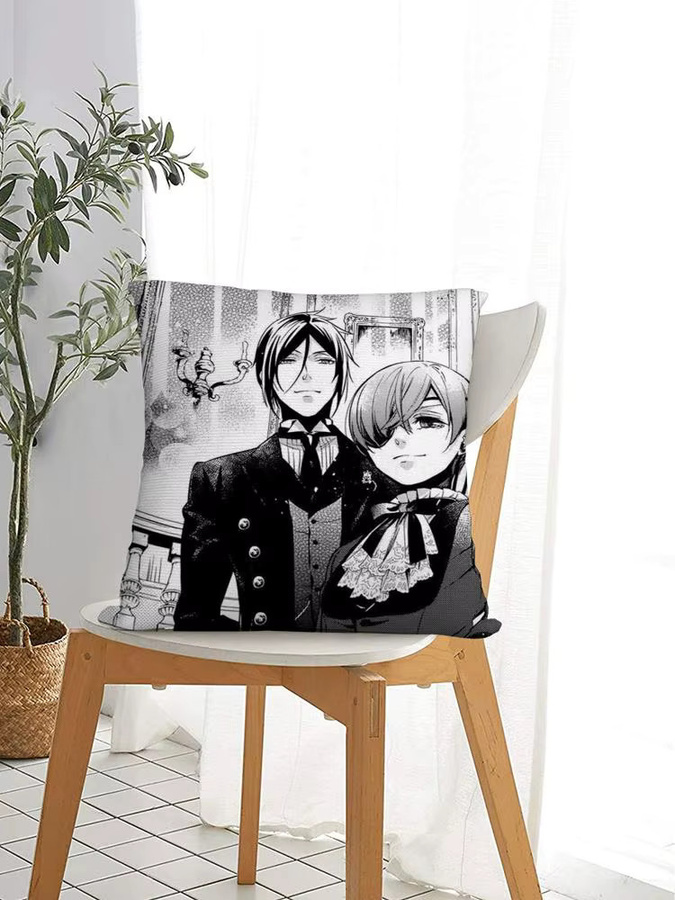 PIKPAKA Black Butler Anime Manga Kissenbezug aus Plüsch in Schwarz, 30 x 30 cm - Bild 5