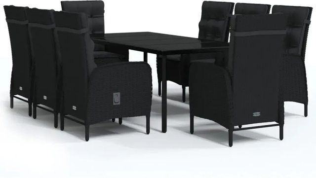 vidaXL 9-teilige Garten-Essgruppe aus PE-Rattan und Akazienholz mit Kissen in Schwarz - Bild 1