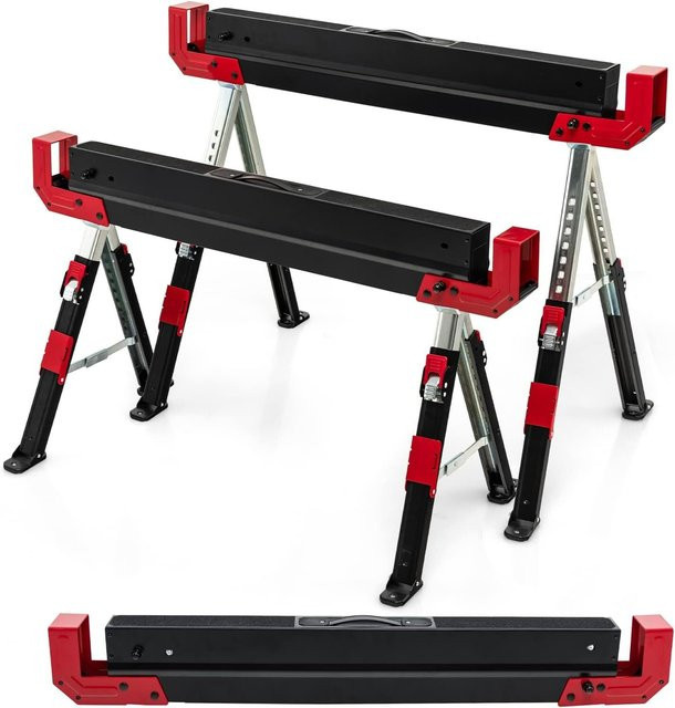 GOFLAME Arbeitsständer Set 2 Stück, höhenverstellbare Sägeböcke mit rutschfestem PVC-Oberteil, rot-schwarz, maximale Belastbarkeit 1180 kg - Bild 1