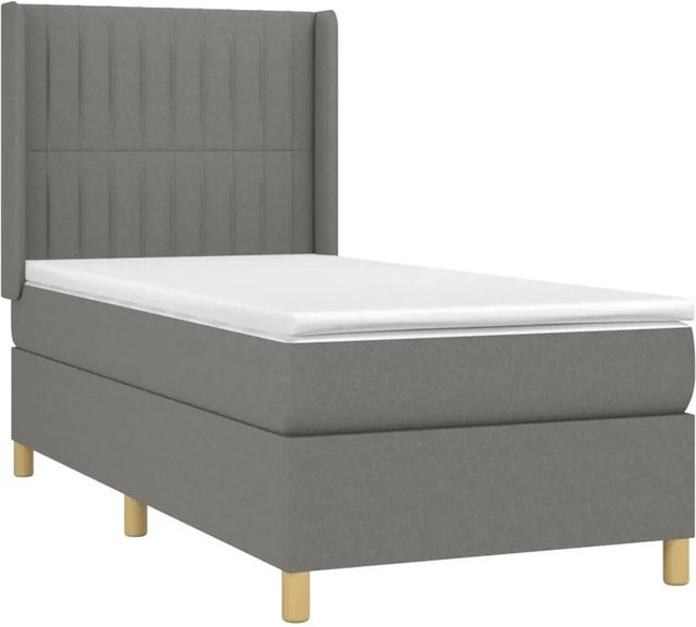 vidaXL Boxspringbett mit Matratze in Dunkelgrau, Hybridbett mit LED-Unterbettbeleuchtung und USB-Ladeport, B/T/H: 90 x 190 x 128 cm - Bild 1