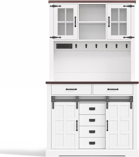 Multifunktionaler Küchenschrank von TG Store in Weiß mit Glasschiebetüren und integrierter Beleuchtung, B/T/H: 108 x 40 x 180 cm - Bild 1