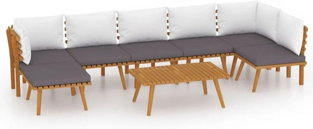 vidaXL 8-teiliges Garten-Lounge-Set aus massivem Akazienholz mit Kissen in Grau und Weiß im Lattendesign - Bild 1