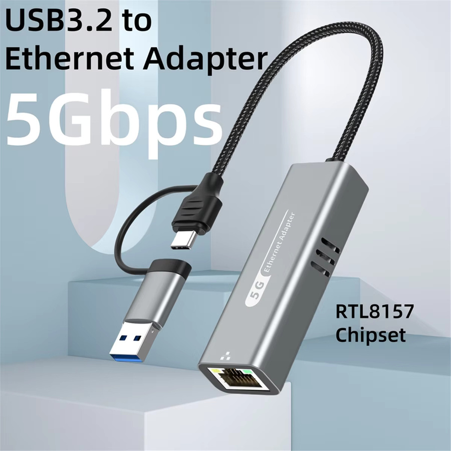 GKNP USB-C auf 5 Gbit/s Ethernet-Adapter RTL8157 RJ45-Netzwerkkonverter für Laptop und PC, unterstützt 5 G, 2,5 G, 1 G und 100 Mbit/s - Bild 2