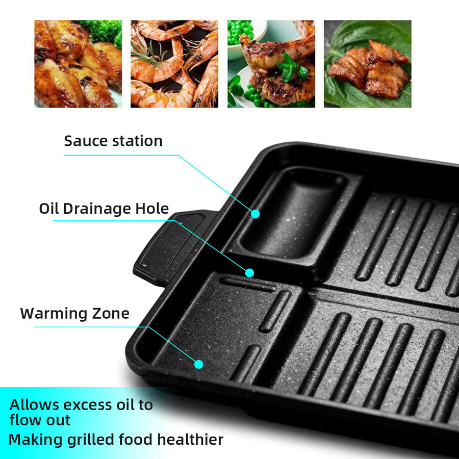 KOSUN Koreanische Grillpfanne aus Aluminium mit Titanbeschichtung, Schwarz, Durchmesser: 37,5 cm, geeignet für Induktion und Outdoor-Camping - Bild 4