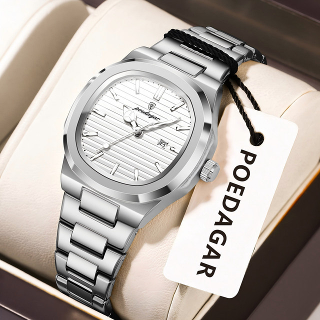 POEDAGAR Armbanduhr, Quarz, Edelstahl, Silber, Damen, Datum - Bild 1