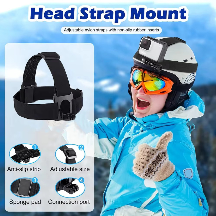 Kamera-Kit mit Kopfband und Brustgurt in Schwarz, verstellbares Zubehör für GoPro Hero 13, 12, 11 und Insta360 sowie Smartphones - Bild 5