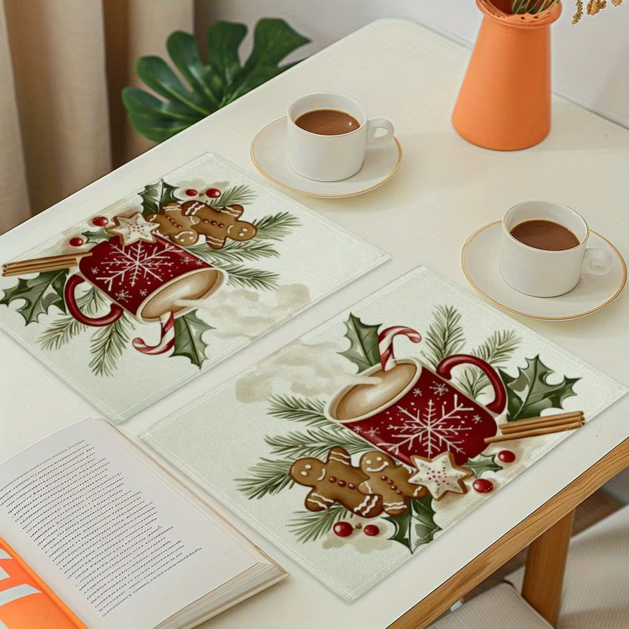 VIKAMA 4-teiliges Weihnachts-Tischset mit Tischdecke und Platzsets, mehrfarbig, grafisches Design - Bild 3