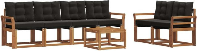 vidaXL Outdoor-Sofagarnitur 7-teilig aus Akazienholz mit Textilene und Kissen in Schwarz und Natur - Bild 1