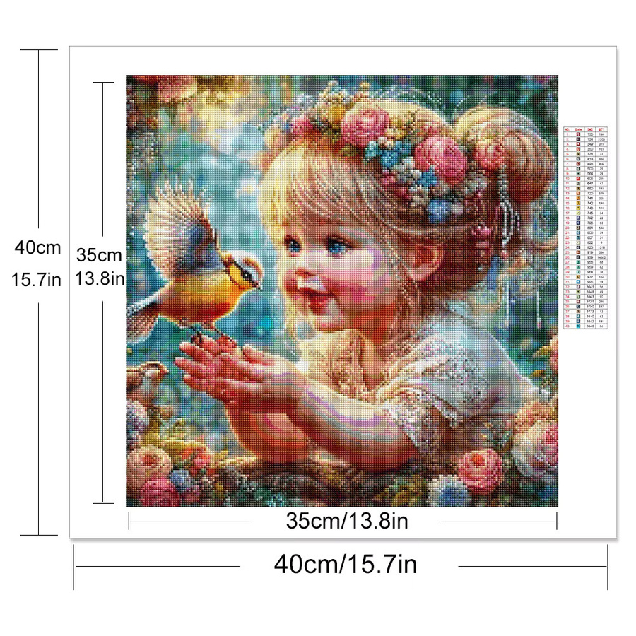YUTTEE 5D Diamant Stickerei DIY Set Mädchen Porträt mit Vogel als Rundes Mosaik Bild in Mehrfarbig, B/T/H: 20 x 20 x 20 cm - Bild 2
