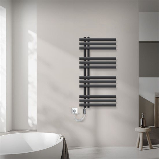 LuxeBath Iron EM Elektrischer Badheizkörper mit 300W Heizstab in Anthrazit, Höhe: 100 cm, Breite: 50 cm - Bild 1