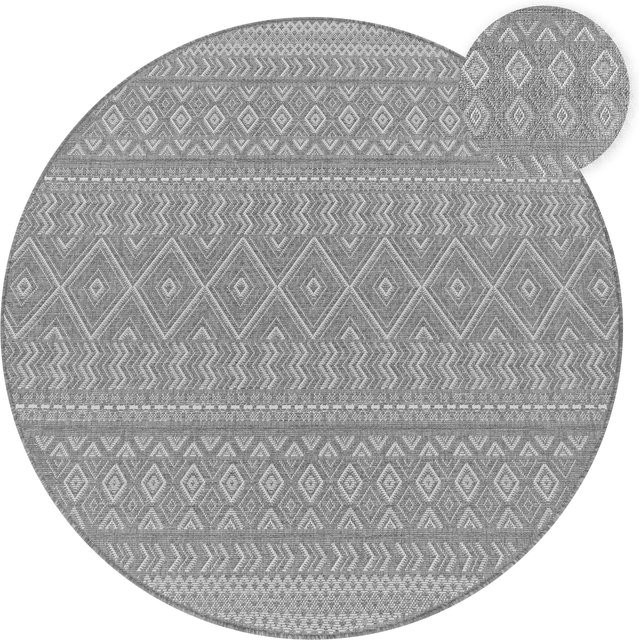 Runder In- & Outdoor-Teppich Verona in Grau mit Rautenmuster im Ethno-Stil, Durchmesser: 160 cm - Bild 1