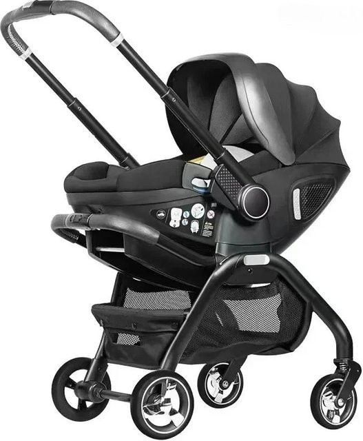 LUVCHAIN 3-in-1 Kombi-Kinderwagen mit faltbarem Gestell und verstellbaren Armlehnen, Schwarz - Bild 1