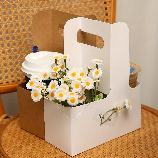 10 Stück tragbare Geschenktüten aus Kraftpapier in Pink für Blumen, Kuchen und Desserts - Bild 1