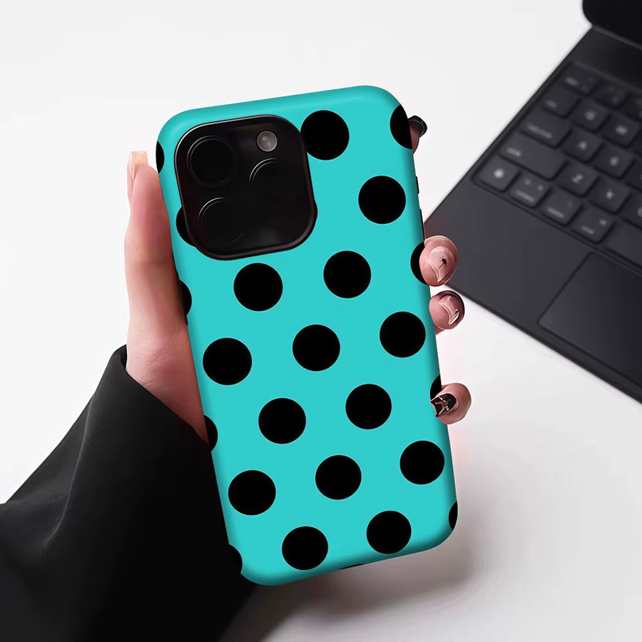 Aurbe 2-in-1 MagSafe Hülle mit mattem Film und Polka Dots für iPhone 17 16 15 Plus Pro Max, stoßfeste Hartschale, Türkis Schwarz - Bild 6