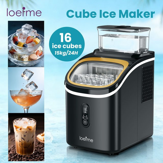 Loefme Tragbare Eiswürfelmaschine in Schwarz mit 15 kg Tageskapazität und schneller Eisbereitung für Zuhause, Küche und Party - Bild 1