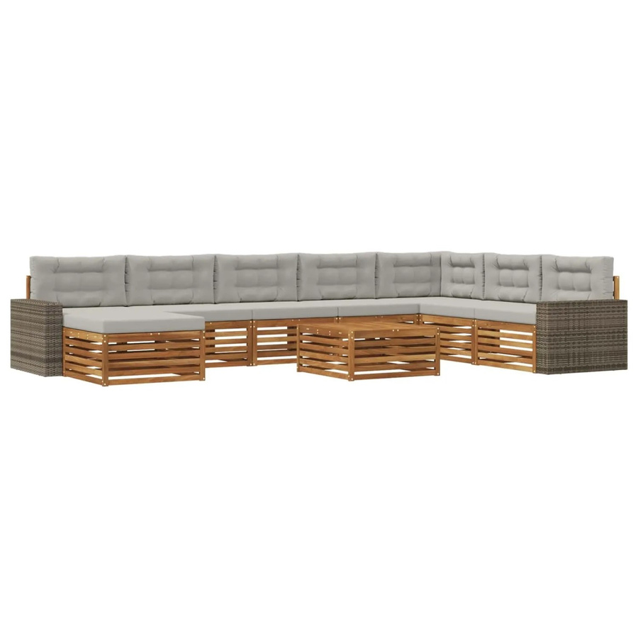 vidaXL Outdoor-Sofagarnitur L-Form aus Akazienholz mit 9 Kissen in Braun und Hellgrau - Bild 2