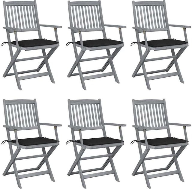 6er Set vidaXL Klappbare Gartenstühle aus Akazienholz mit Sitzkissen in Grau und Schwarz - Bild 1