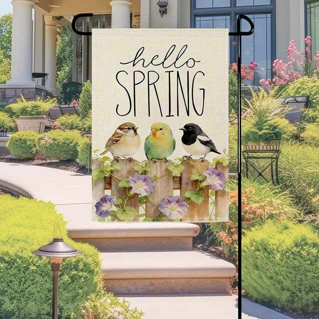 RoarGosh Frühlings-Gartenflagge mit Vogel und Glyzinien im Aquarell-Design, Mehrfarbig, B/H: 45 x 30 cm - Bild 1