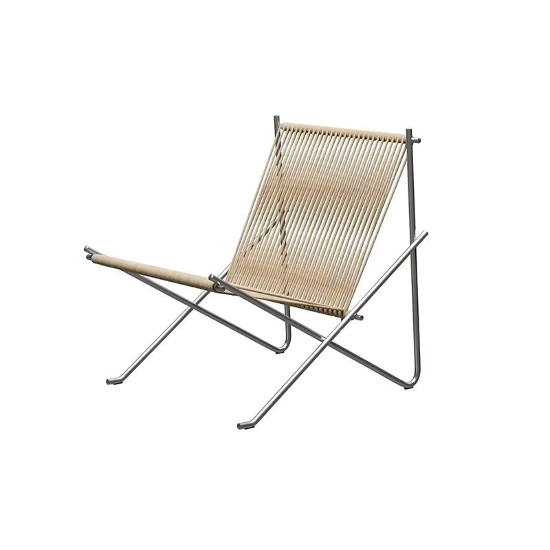 UOSU Bauhaus Freizeitstuhl in Beige mit Edelstahlrahmen und Armlehnen - Bild 3