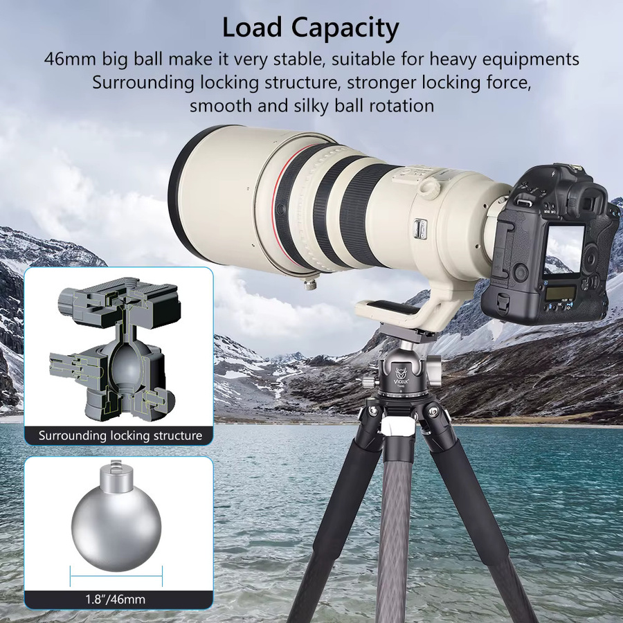 VICELK Panorama-CNC-Kugelkopf mit 46-mm-Kugel und geringer Schwerkraft für Stativ und Kamera, Belastbarkeit 25 kg - Bild 2
