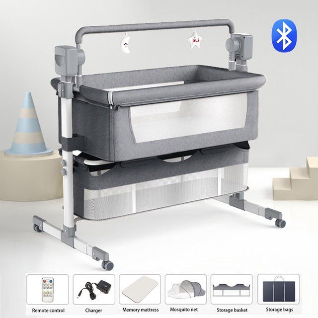 Elektrische Babywiege in Grau als tragbare Babywippe und automatischer Stubenwagen für Neugeborene - Bild 1