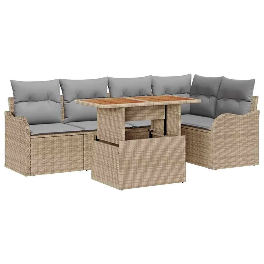 vidaXL Gartensofa-Set aus Poly-Rattan in Beige und Grau mit 6 Teilen, L-Form mit Tisch und Polsterkissen sowie Stauraumfunktion - Bild 2