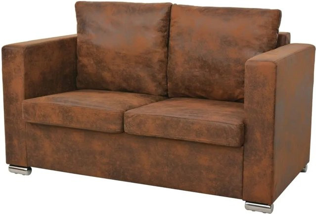 vidaXL Sofagarnitur 2-teilig aus Kunstleder in Braun mit Massivholzrahmen und abnehmbaren Bezügen - Bild 1