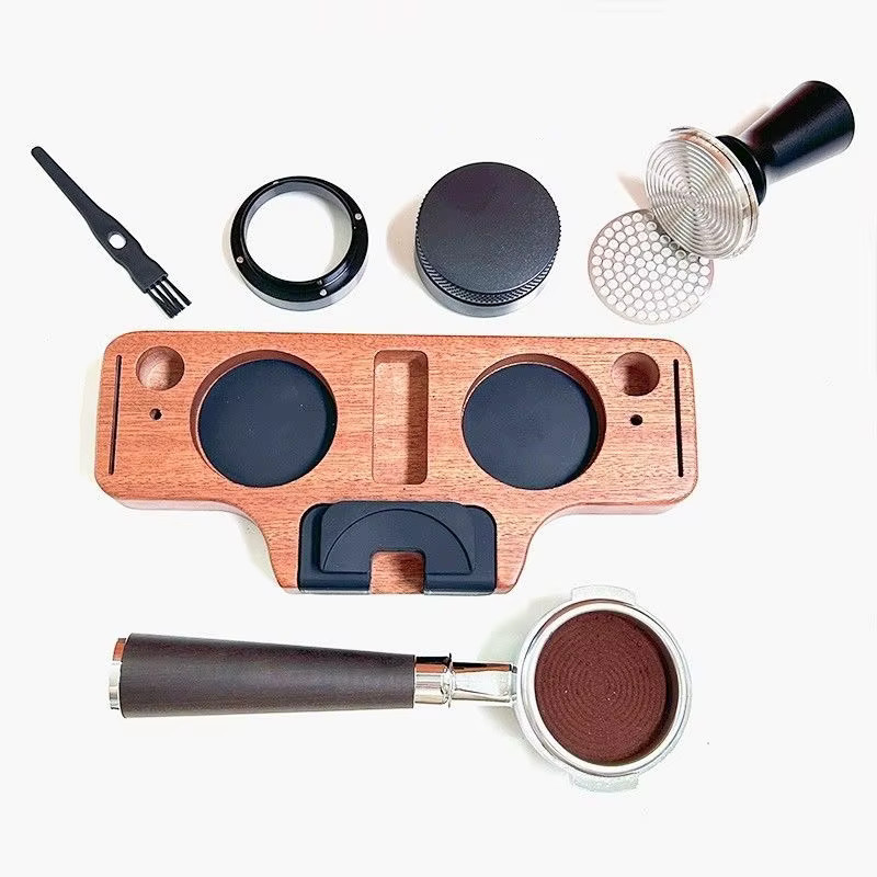 Kanone Espresso-Siebträgerhalter aus Holz in Braun mit rutschfester Pressmattenbasis für 51 mm, 54 mm und 58 mm - Bild 4