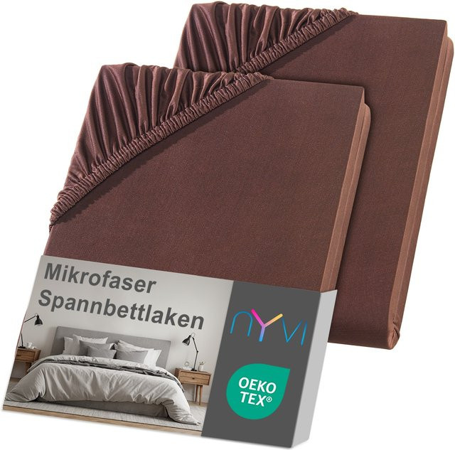 NYVI DreamScience Spannbettlaken aus Mikrofaser im 2er Pack, Braun, B/T: 180 x 200 cm, Höhe: 40 cm, bügelfrei und anschmiegsam für Boxspringbetten - Bild 1