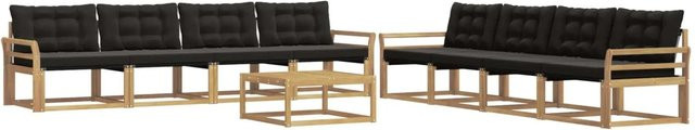 vidaXL Outdoor-Sofagarnitur aus Akazienholz mit Textilene-Bezug und Polstern, 9-teiliges Set, Weiß-Schwarz, B/T/H: 79 x 79 x 37 cm - Bild 1