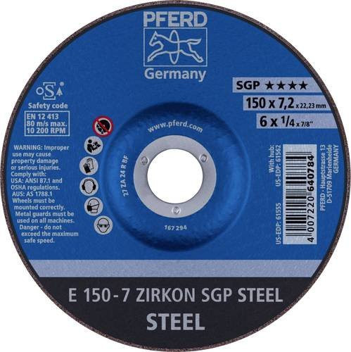 PFERD Schruppscheibe Zirkon SGP Steel gekröpft Blau Durchmesser: 150 mm Bohrungs-Ø: 22,23 mm 10 Stück - Bild 1