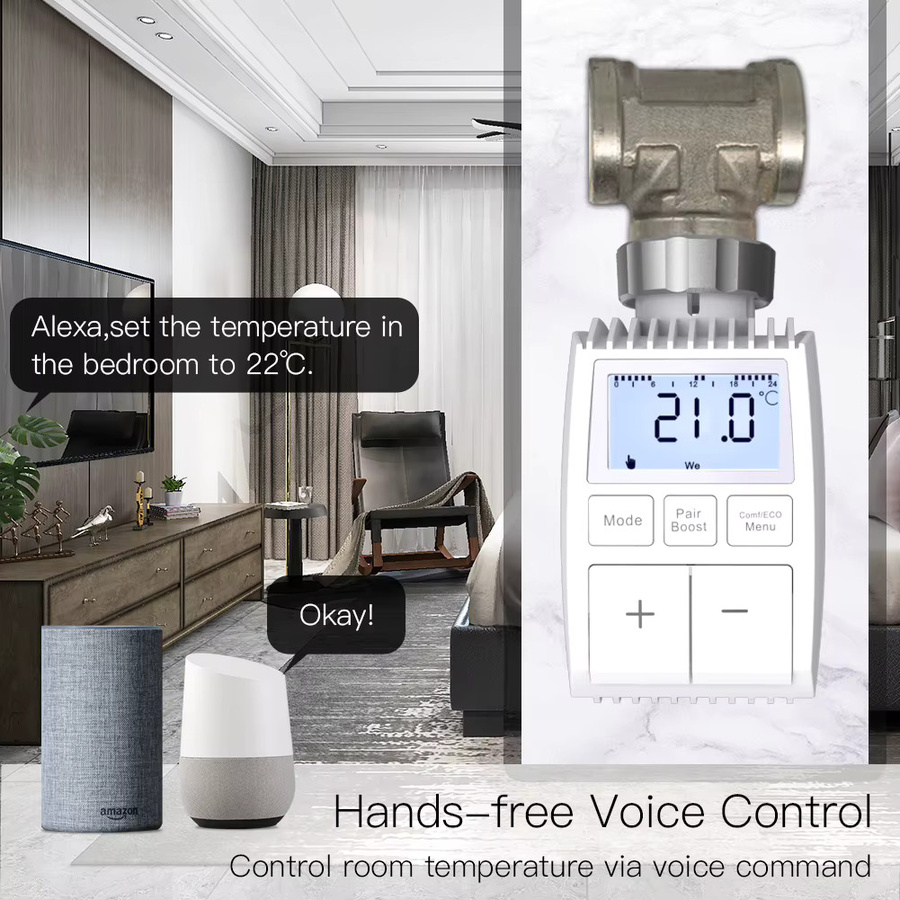 MOES Tuya ZigBee Smart Thermostat Heizkörper TRV Temperaturregler mit internem Sensor, App-Steuerung und Sprachsteuerung für Alexa, Weiß - Bild 2