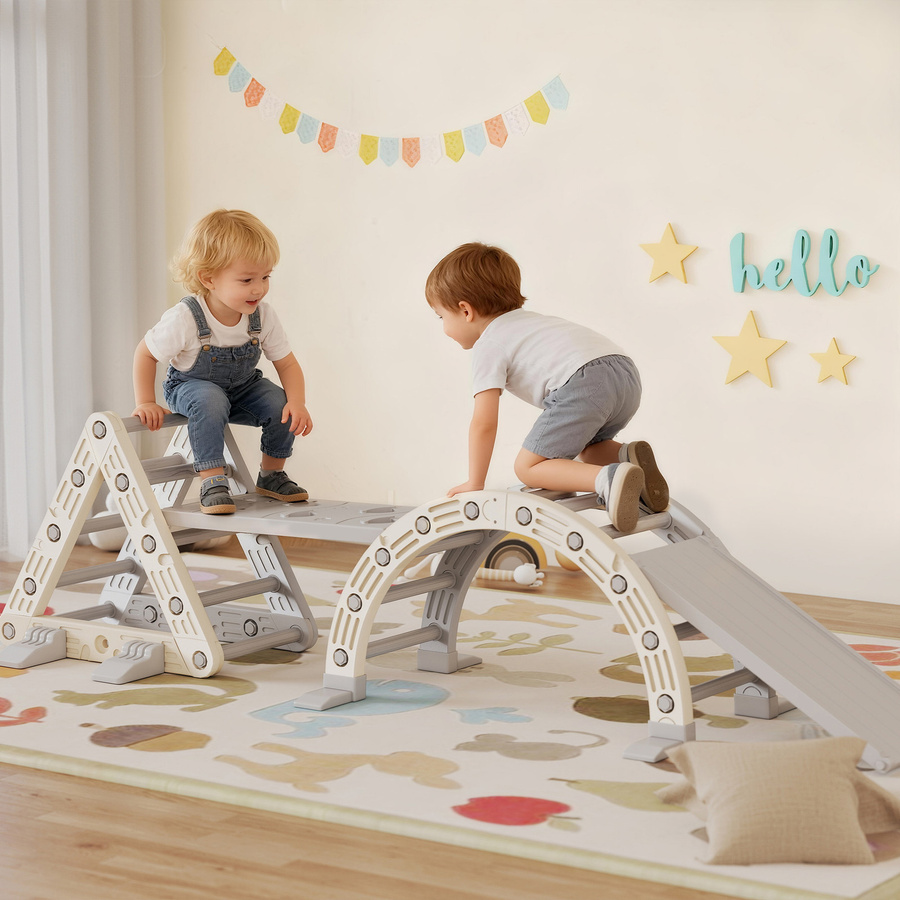 Aosom Klettergerüst Indoor, 5 in 1 Kletterdreieck mit Rutsche, Grau+Weiß, ab 1,5 Jahre - Bild 2