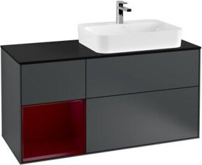 V&B Finion Waschtischunterschrank in Schwarz, Wandmontage mit integrierter Beleuchtung und offenem Regal, Breite: 120 cm - Bild 1