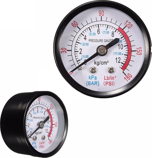 HpLive Hydraulisches Manometer in Schwarz mit 50 mm Zifferblatt, 1/4 Zoll BSP-Gewinde, Messbereich 0–180 PSI / 0–12 Bar - Bild 1