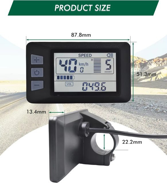 Mcezdy UART2 P3H E-Bike LCD-Display Messgerät mit SM/Wasserdichtem Anschlussstecker in Schwarz - Bild 1