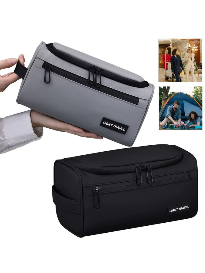 WEPPKK Reise-Kulturbeutel für Herren, großer wasserabweisender Toilettenartikel-Organizer in Grau, B/T/H: 25,0 x 13,0 cm - Bild 7